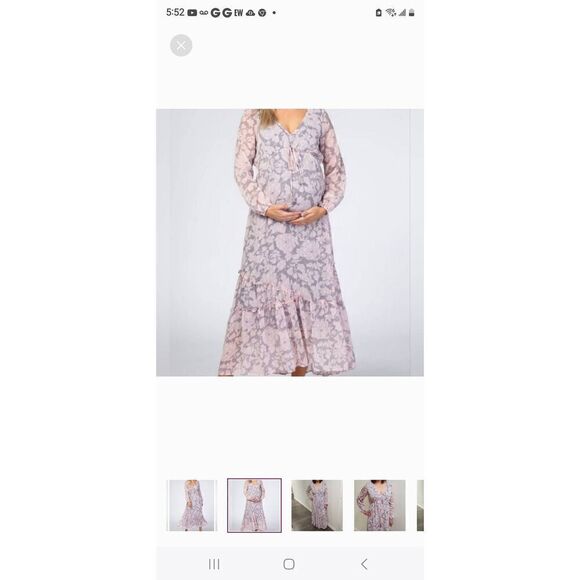 Lovestitch pale pink/ lt grey chiffon long sleeve maxidress, nwot, L - Picture 2 of 10